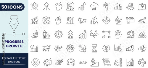 Billede på lærred Progress growth icon set in outline style