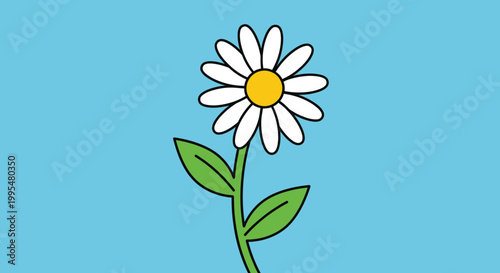 Simple Daisy Flower Illustration on Blue Sky Background