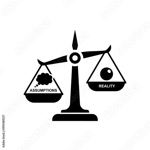 Balance Scale Icons, Assumptions vs Reality, Black Vector Graphics, Metaphor Symbols vector eps silhouette