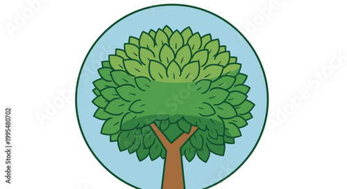 Stylized Green Tree Illustration in Blue Circle