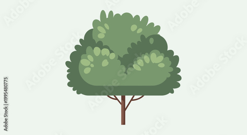 Stylized Lush Green Tree with Brown Trunk on Light Background