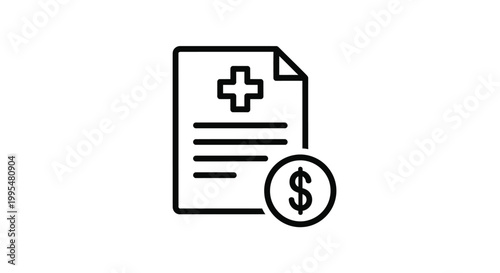 Minimalist vector graphic illustration of a medical bill document featuring a dollar sign for financial analysis