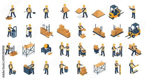 Foto Construction Workers Isometric Icons