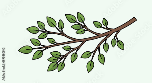 Tree Branch with Green Leaves on Pale Background