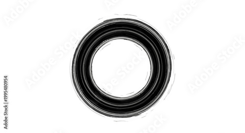 Hand-drawn black grunge circle ink brush stroke texture, isolated white background