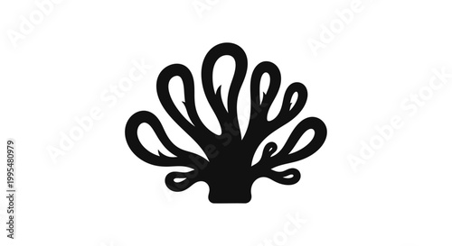 Simple Black Coral Silhouette Marine Life isolated white background
