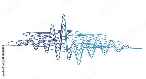 Abstract Blue Sound Wave or Water Ripple Lines Design isolated white background