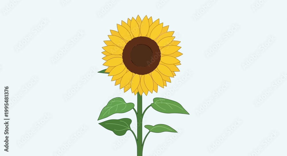 Fototapeta premium Vibrant Sunflower Plant with Green Leaves Isolated on White Background