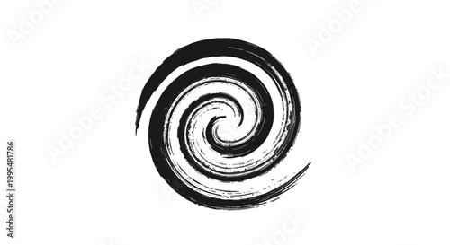 Abstract Black Brush Stroke Spiral Swirl Isolated White Background