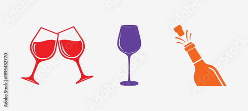 Red wine glasses and champagne bottle Vector, EPS