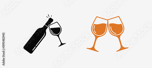 Wine bottle and glasses icons Vector, EPS