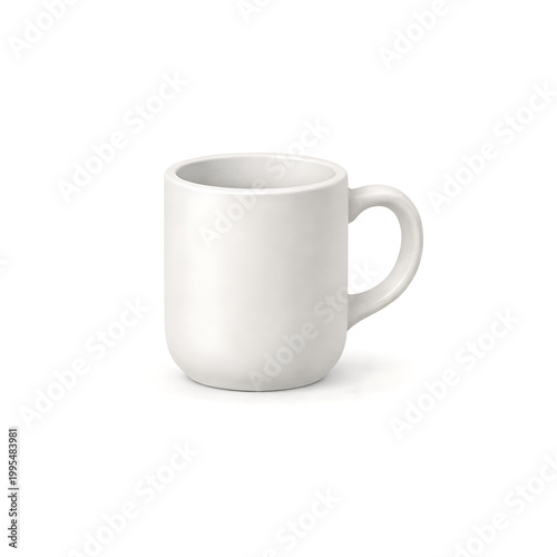 A white ceramic coffee mug with a handle