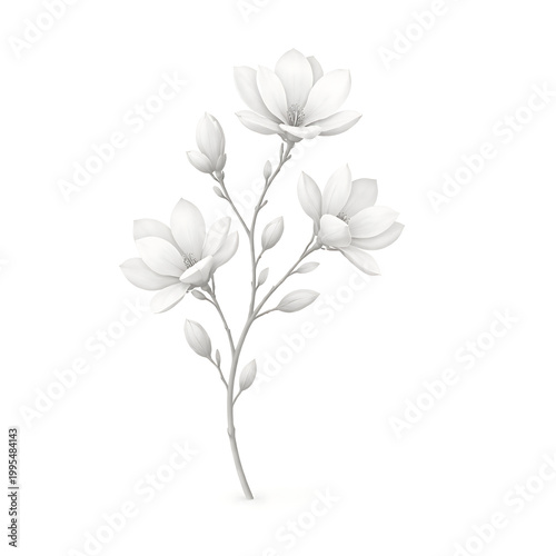 A drawing of a branch with flowers and buds