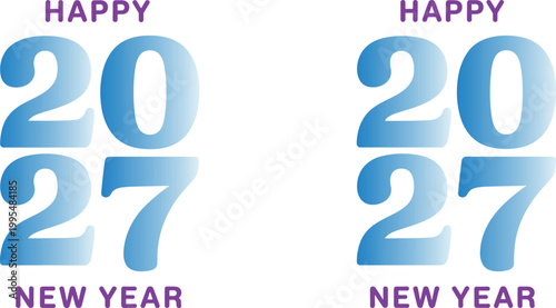 Happy New Year 2027 vector typography design featuring blue gradient numbers and purple text isolated on white background for seasonal holiday celebration greeting cards banners and posters.