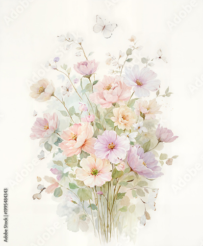 Watercolor flowers set,Floral background for fashion prints. Design for textile, wallpapers, wrapping, paper. Spring flowery textur