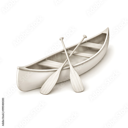 A small white canoe with two oars