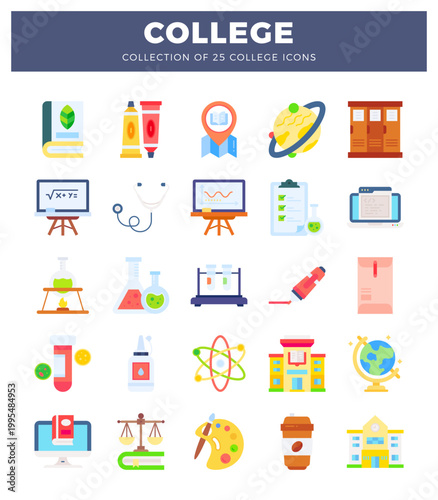 College and education icons set on white background