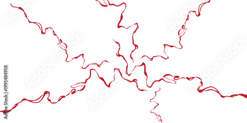 Abstract red wavy lines radiating outwards on a white background, resembling a network of veins or an energy burst.