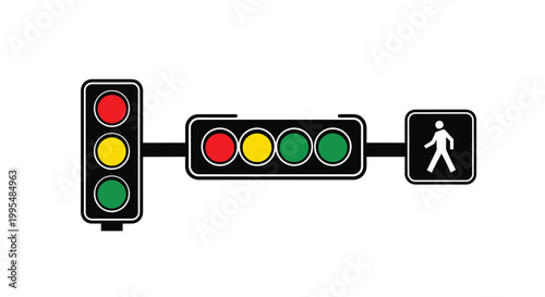 Traffic Light Signals With Pedestrian Sign Isolated On White For Transportation Concepts