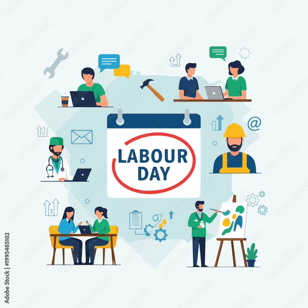 Naklejka premium Labour Day illustration with various workers