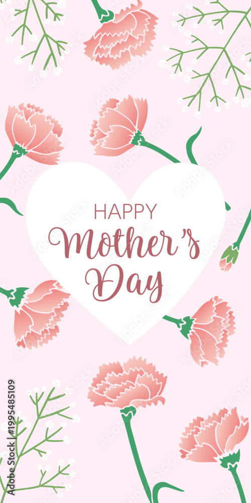 Obraz premium Mother's Day Carnation Banner Vector (Floral Greeting Design)