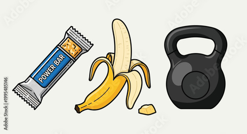 Banana Power Bar And Kettlebell For Fitness Nutrition Concepts