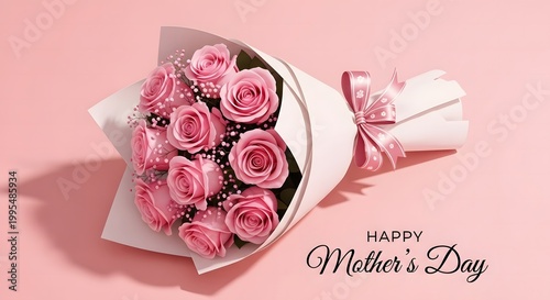 Happy mother's day pink roses bouquet gift for mom