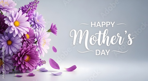 Happy mother's day wishes with beautiful purple flowers bouquet