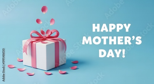 Happy mother's day gift box with ribbon and rose petals