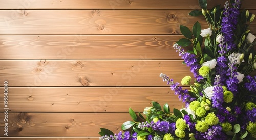 Beautiful floral arrangement for mother's day celebration with wooden background