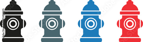 Fire Hydrant Icon Pack Vector Illustration, Emergency Water Supply and Firefighting Equipment Symbols for Public Safety, Urban Infrastructure, City Planning, and Safety Awareness Design