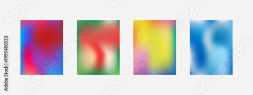 Abstract soft mesh gradient backgrounds in set of four featuring fluid color transitions and blue red yellow spectrum for minimalist web headers and modern social media marketing materials.