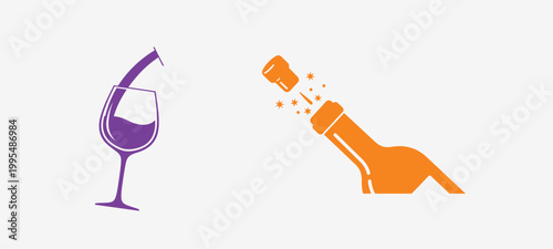 Wine glass and champagne bottle icons Vector, EPS