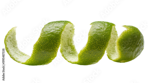 Canvas Print Green lime peel spiral twist textured zest, isolated on transparent background