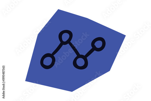 Hand drawn black outline line graph icon on blue irregular shape for Scrapbook and Journal. Vector illustration design.