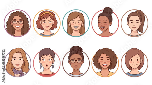 Female Face Avatar Vector Set – Beautiful Women Cartoon Character Collection