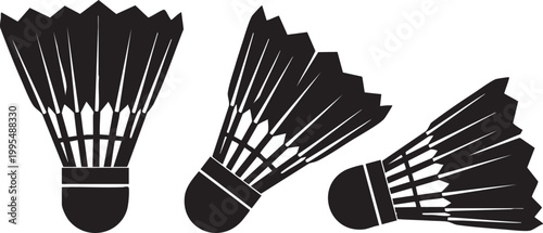 Three black badminton shuttlecocks
