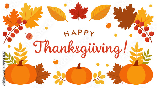Obraz na płótnie Happy thanksgiving pumpkin illustration with celebration wreath