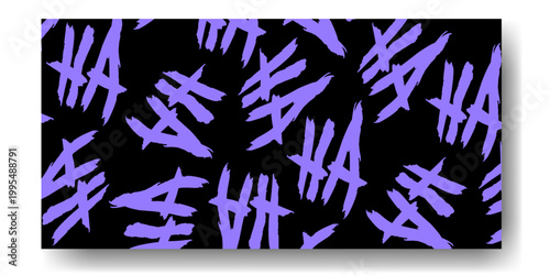 Purple joker laughing text on black background. Aggressive gritty "HA HA" font for Halloween and comic designs. Vector Illustration