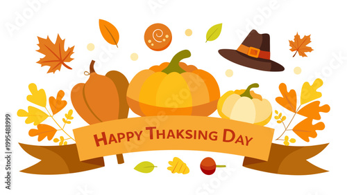 Autumn harvest wreath with pumpkins and fall leaves