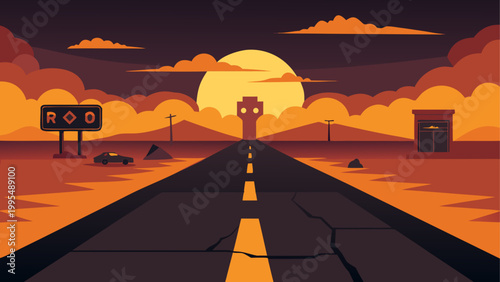 A futuristic highway at dusk with autonomous trucks in formation