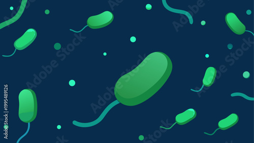 Green bacteria or virus particles under a microscope