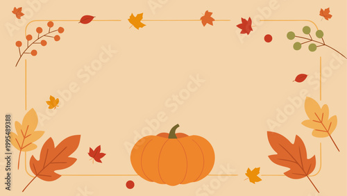 Autumn pumpkin surrounded by colorful falling leaves