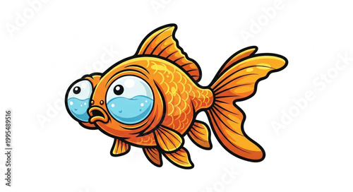 Cartoon Goldfish with Big Eyes Swimming.