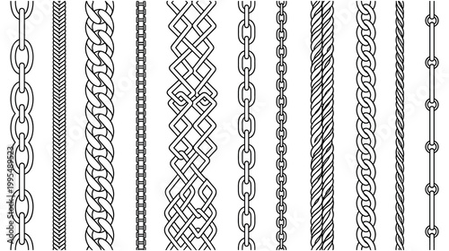 Chain border set with different link styles in black and white line.