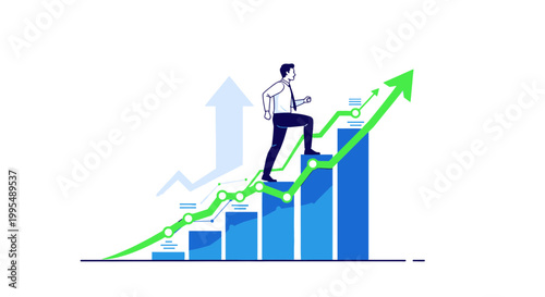 Valokuva Businessman climbing bar graph, symbolizing growth, success, and financial progress