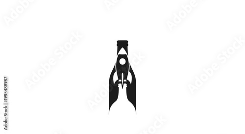 Creative silhouette of a rocket ship inside a bottle, symbolizing innovation and space exploration