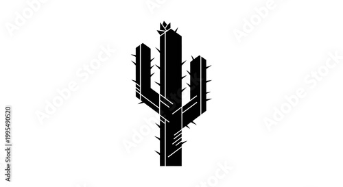Minimalist Silhouette of Saguaro Cactus on White Background