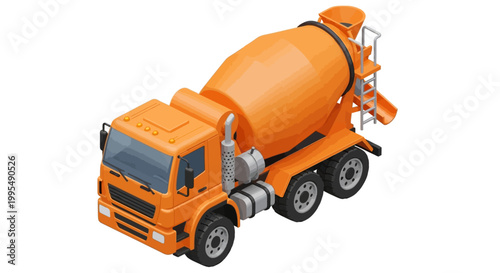 Construction cement mixer truck, an orange vehicle used for transporting and mixing concrete on job sites