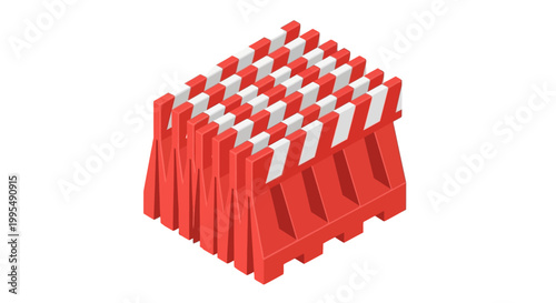 Red and white construction barriers in a row, indicating a safety zone or road closure for public safety and traffic management